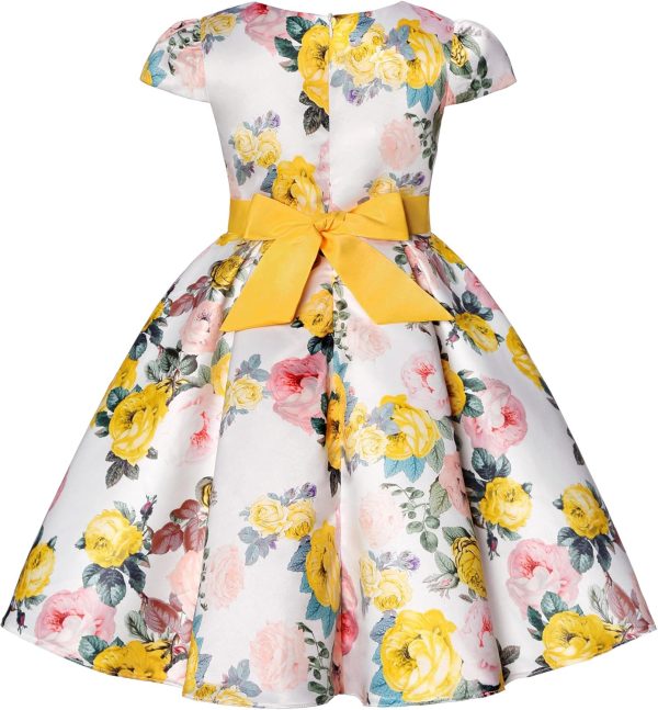 NSSMWTTC Princess Girls Party Pageant Event Dresses for Kids Christmas Day Easter Floral Printed Dress (2104 Yellow,140) - Image 2