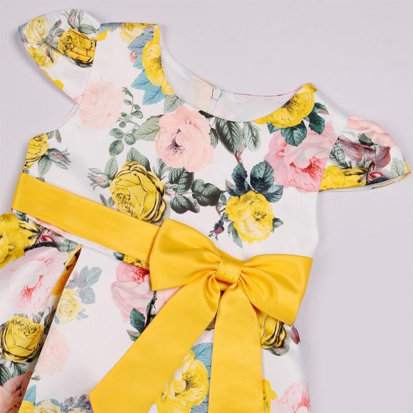 NSSMWTTC Princess Girls Party Pageant Event Dresses for Kids Christmas Day Easter Floral Printed Dress (2104 Yellow,140) - Image 4