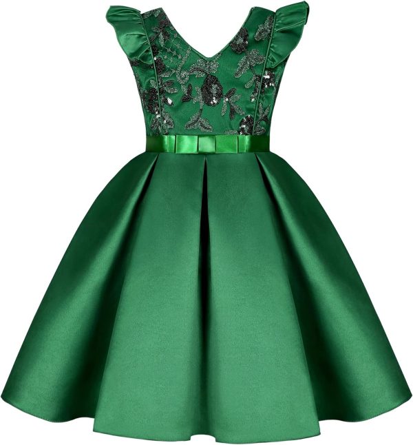 Princess Girls Event Dress Kid Birthday Party Independence Day Vintage Tutu Dresses Easter Frocks (1923 Green,120) 4-5T