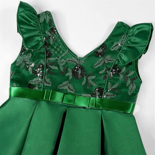 Princess Girls Event Dress Kid Birthday Party Independence Day Vintage Tutu Dresses Easter Frocks (1923 Green,120) 4-5T - Image 3