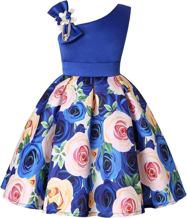 2-9T Flower Girls Floral Dresses Toddler Pageant Striped Dress