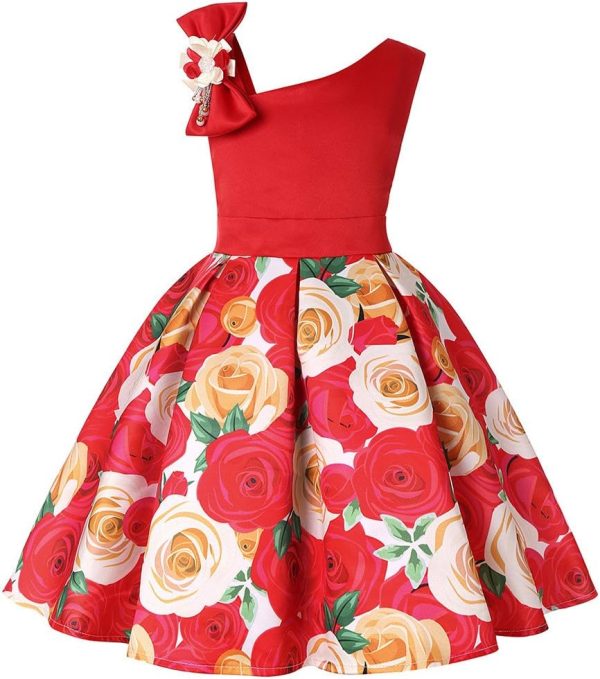 2-9T Flower Girls Floral Dresses Toddler Pageant Striped Dress - Image 5