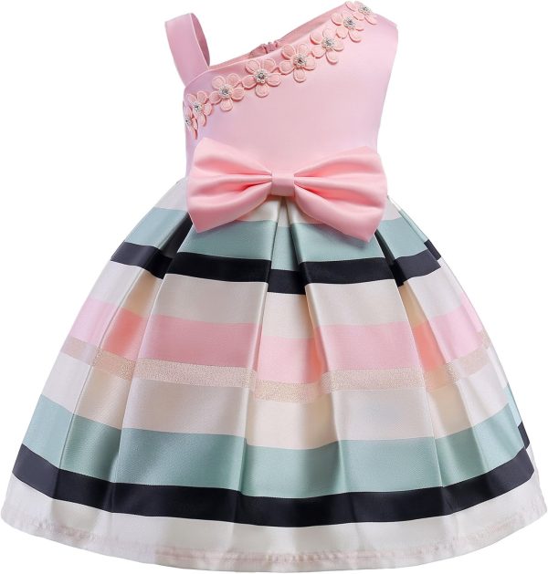 2-9T Flower Girls Floral Dresses Toddler Pageant Striped Dress - Image 16