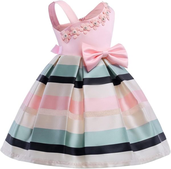 2-9T Flower Girls Floral Dresses Toddler Pageant Striped Dress - Image 18