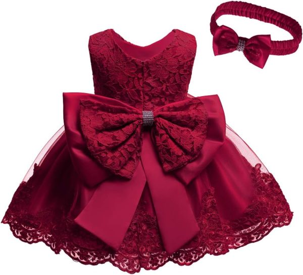 0-6T Toddler Girls Pageant Lace Dresses Baby Birthday Party Embroidery Dress with Headwear