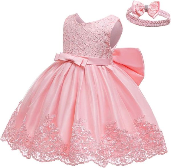 0-6T Toddler Girls Pageant Lace Dresses Baby Birthday Party Embroidery Dress with Headwear - Image 3