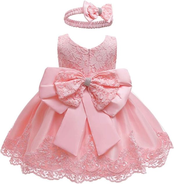 0-6T Toddler Girls Pageant Lace Dresses Baby Birthday Party Embroidery Dress with Headwear - Image 4
