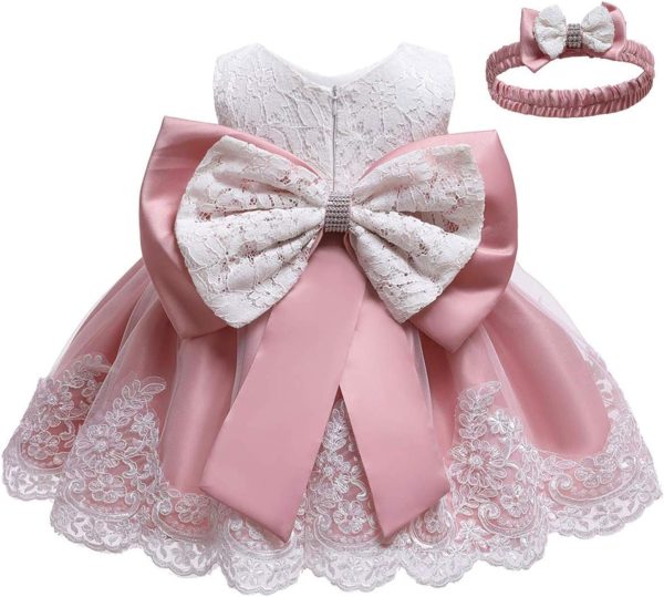 0-6T Toddler Girls Pageant Lace Dresses Baby Birthday Party Embroidery Dress with Headwear - Image 7