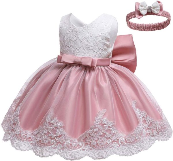 0-6T Toddler Girls Pageant Lace Dresses Baby Birthday Party Embroidery Dress with Headwear - Image 8