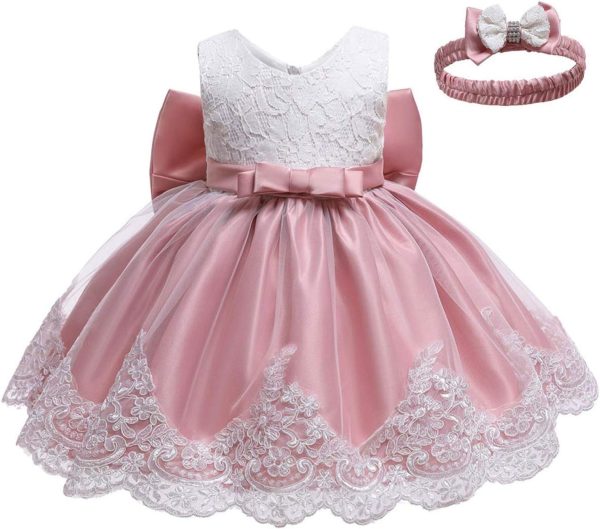 0-6T Toddler Girls Pageant Lace Dresses Baby Birthday Party Embroidery Dress with Headwear - Image 9
