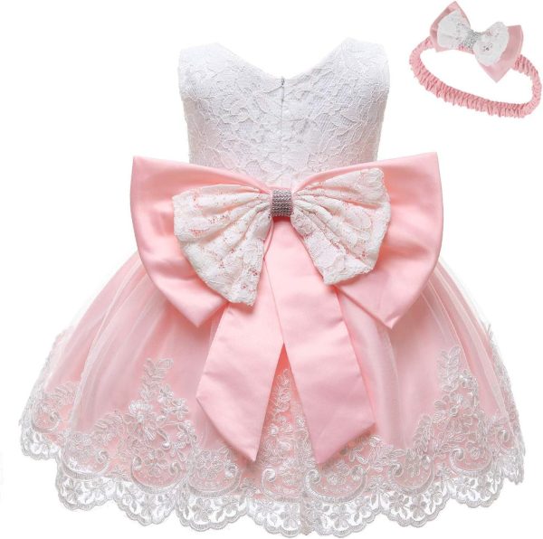 0-6T Toddler Girls Pageant Lace Dresses Baby Birthday Party Embroidery Dress with Headwear - Image 11