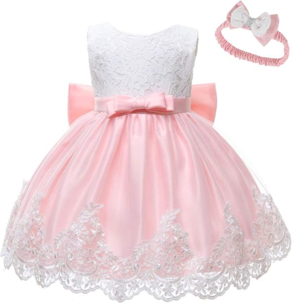 0-6T Toddler Girls Pageant Lace Dresses Baby Birthday Party Embroidery Dress with Headwear - Image 12
