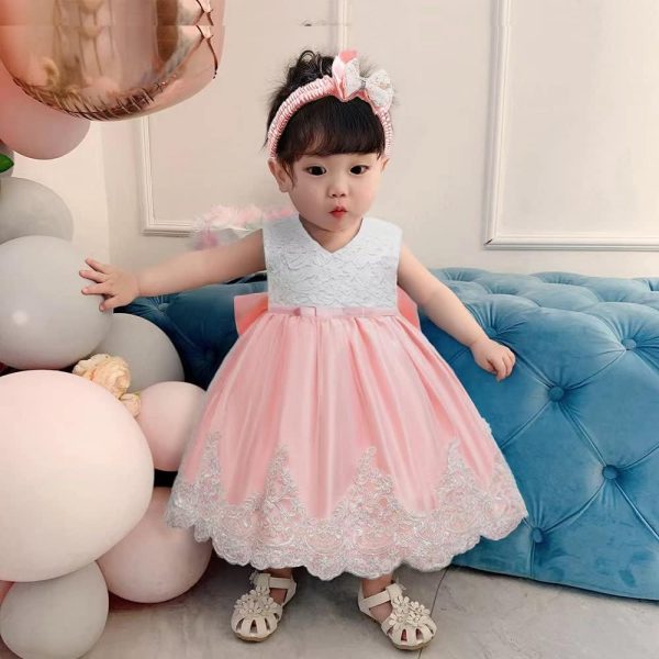 0-6T Toddler Girls Pageant Lace Dresses Baby Birthday Party Embroidery Dress with Headwear - Image 14