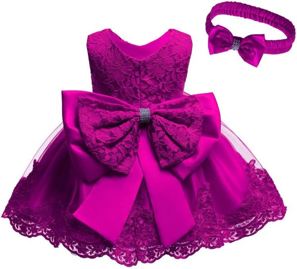 0-6T Toddler Girls Pageant Lace Dresses Baby Birthday Party Embroidery Dress with Headwear - Image 15