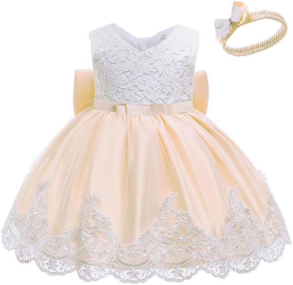 0-6T Toddler Girls Pageant Lace Dresses Baby Birthday Party Embroidery Dress with Headwear - Image 17