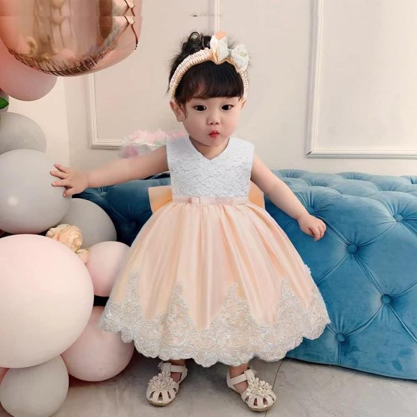 0-6T Toddler Girls Pageant Lace Dresses Baby Birthday Party Embroidery Dress with Headwear - Image 18