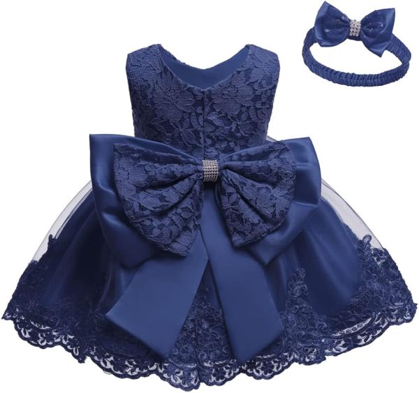 0-6T Toddler Girls Pageant Lace Dresses Baby Birthday Party Embroidery Dress with Headwear - Image 19