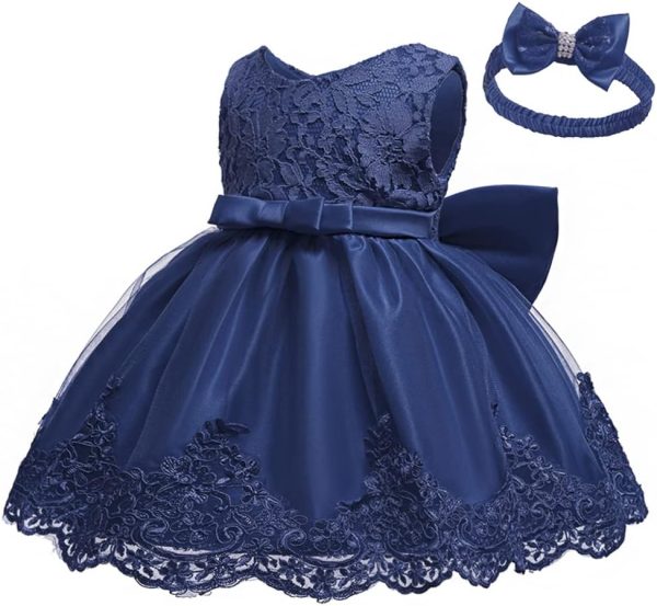 0-6T Toddler Girls Pageant Lace Dresses Baby Birthday Party Embroidery Dress with Headwear - Image 20