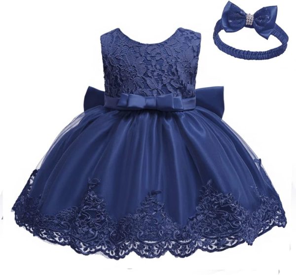0-6T Toddler Girls Pageant Lace Dresses Baby Birthday Party Embroidery Dress with Headwear - Image 21