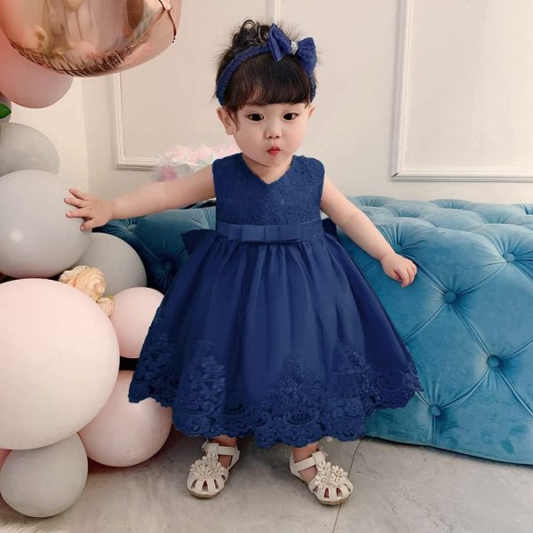 0-6T Toddler Girls Pageant Lace Dresses Baby Birthday Party Embroidery Dress with Headwear - Image 22