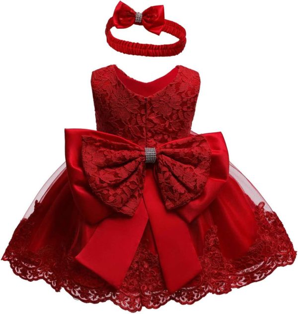 0-6T Toddler Girls Pageant Lace Dresses Baby Birthday Party Embroidery Dress with Headwear - Image 23
