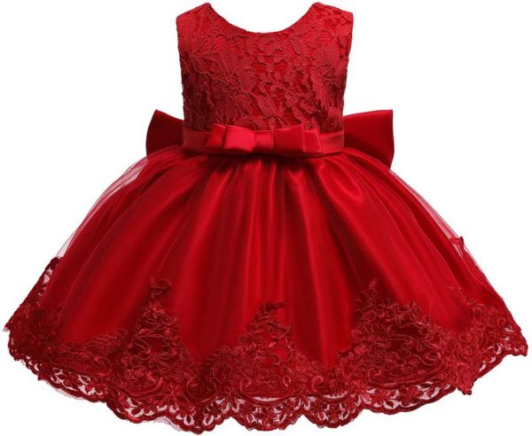 0-6T Toddler Girls Pageant Lace Dresses Baby Birthday Party Embroidery Dress with Headwear - Image 24