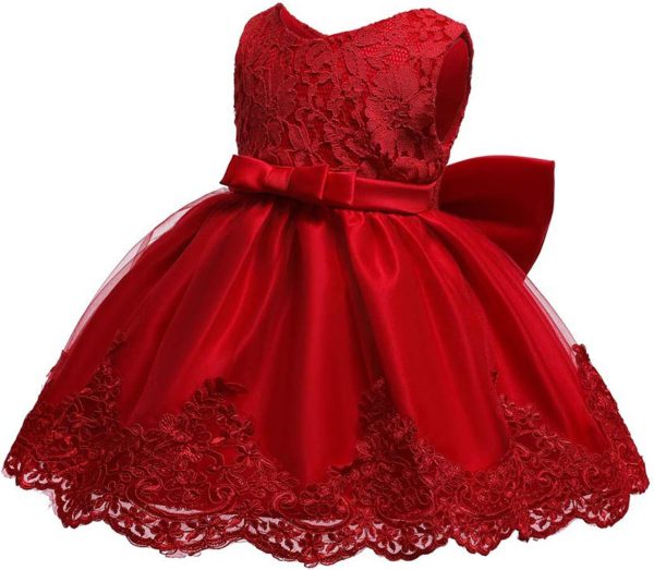 0-6T Toddler Girls Pageant Lace Dresses Baby Birthday Party Embroidery Dress with Headwear - Image 25