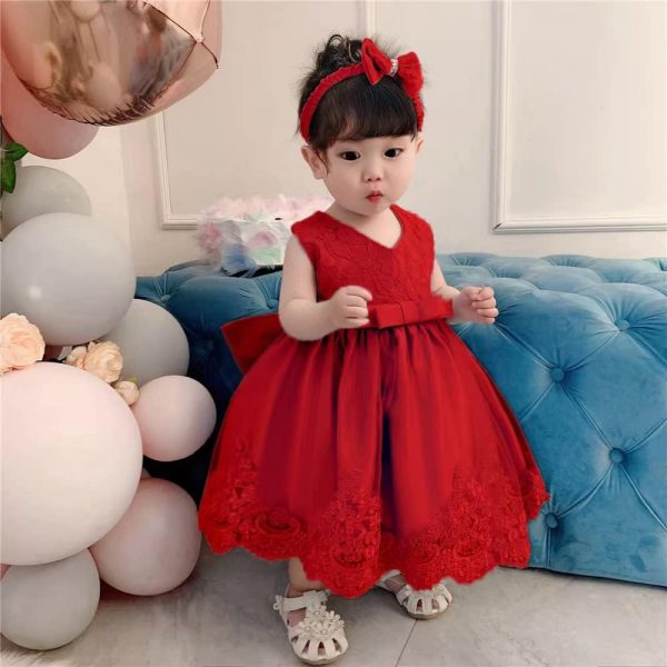 0-6T Toddler Girls Pageant Lace Dresses Baby Birthday Party Embroidery Dress with Headwear - Image 27