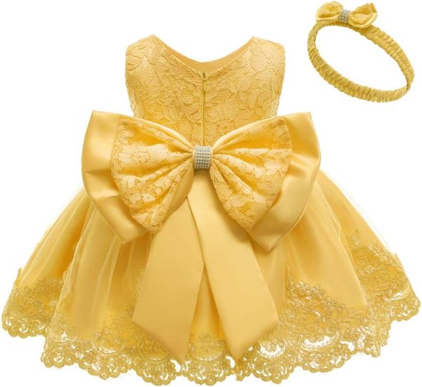 0-6T Toddler Girls Pageant Lace Dresses Baby Birthday Party Embroidery Dress with Headwear - Image 28