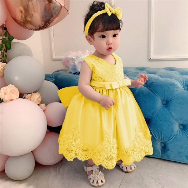 0-6T Toddler Girls Pageant Lace Dresses Baby Birthday Party Embroidery Dress with Headwear - Image 29