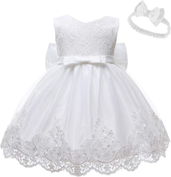 0-6T Toddler Girls Pageant Lace Dresses Baby Birthday Party Embroidery Dress with Headwear - Image 31
