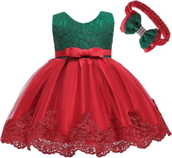 0-6T Toddler Girls Pageant Lace Dresses Baby Birthday Party Embroidery Dress with Headwear - Image 35