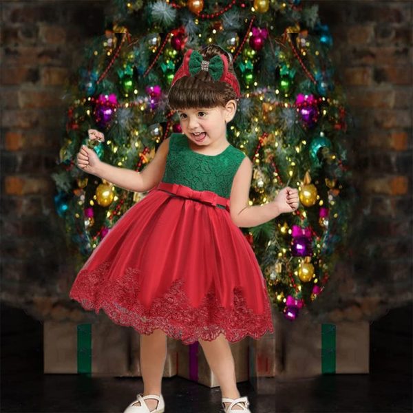 0-6T Toddler Girls Pageant Lace Dresses Baby Birthday Party Embroidery Dress with Headwear - Image 37