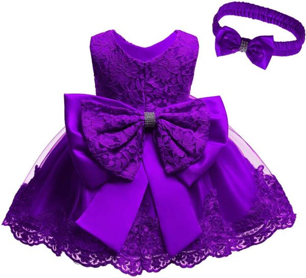 0-6T Toddler Girls Pageant Lace Dresses Baby Birthday Party Embroidery Dress with Headwear - Image 38