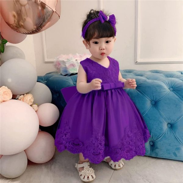 0-6T Toddler Girls Pageant Lace Dresses Baby Birthday Party Embroidery Dress with Headwear - Image 39