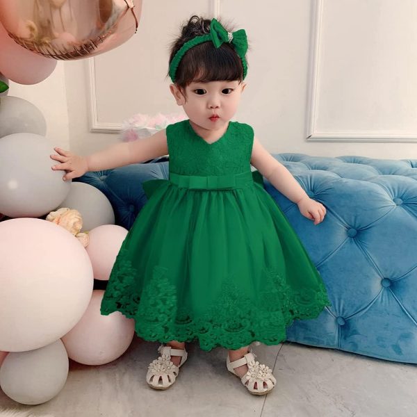 0-6T Toddler Girls Pageant Lace Dresses Baby Birthday Party Embroidery Dress with Headwear - Image 43