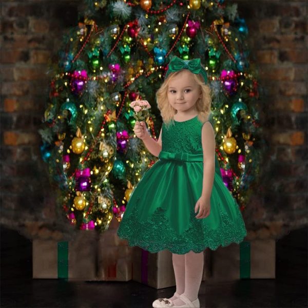 0-6T Toddler Girls Pageant Lace Dresses Baby Birthday Party Embroidery Dress with Headwear - Image 44